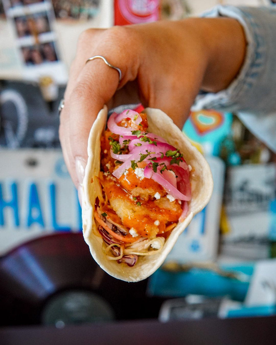 Hot Honey Ancho Shrimp Tacos (July TNT Feature)